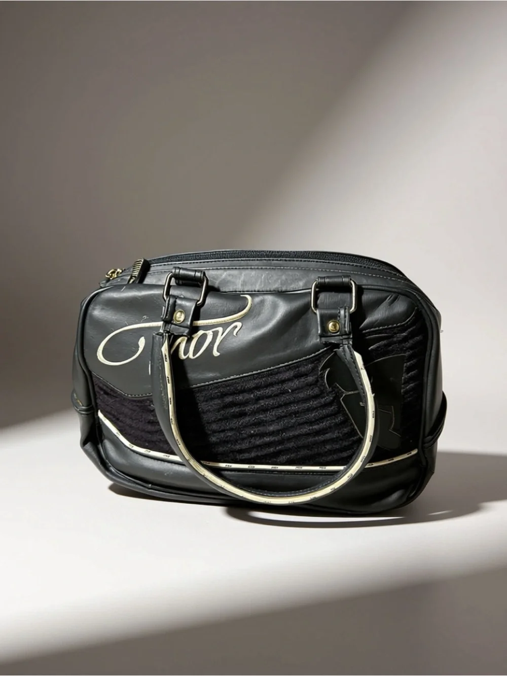 Thor brand - Black Logo Script Top-Handle Bag w White Accents - Purse